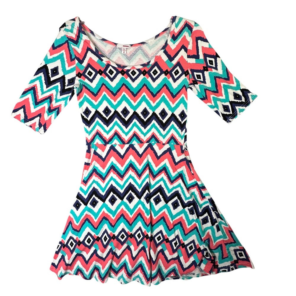 Bongo Chevron Skater Dress Geometric Print Indie Sleaze Boho Size M Multicolor